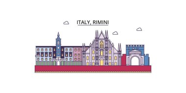 İtalya, Rimini şehir simgeleri, vektör şehir turizmi illüstrasyonu