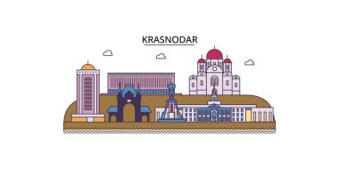 Rusya ve Kransodar Şehri şehir simgeleri, vektör şehir illüstrasyonu