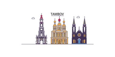 Rusya ve Tambov şehir simgeleri, vektör şehir turizmi illüstrasyonu