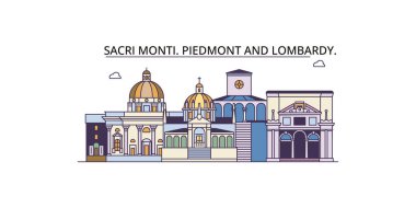 İtalya, Piedmont ve Lombardy, Sacri Monti seyahat simgeleri, vektör şehir turizm illüstrasyonu