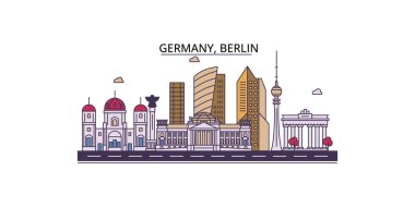Almanya ve Berlin seyahatleri, vektör şehir turizmi illüstrasyonu
