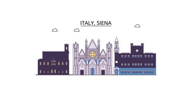 İtalya ve Siena şehir simgeleri, vektör şehir turizmi illüstrasyonu
