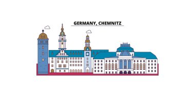 Almanya, Chemnitz seyahat simgeleri, vektör şehir turizmi illüstrasyonu