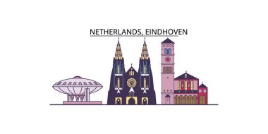 Hollanda, Eindhoven seyahat simgeleri, vektör şehir illüstrasyonu