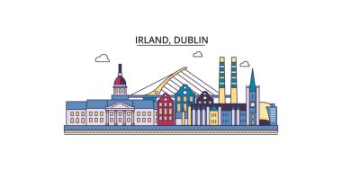 Irland, Dublin şehir simgeleri, vektör şehir turizmi illüstrasyonu
