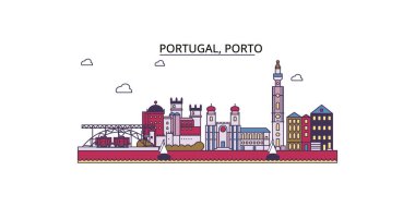 Portekiz, Porto seyahat simgeleri, vektör şehir turizmi illüstrasyonu