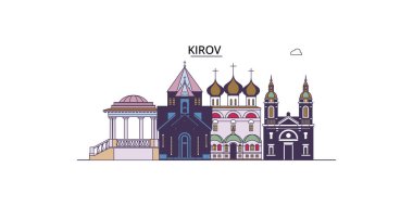 Rusya ve Kirov seyahat işaretleri, vektör şehir turizmi illüstrasyonu