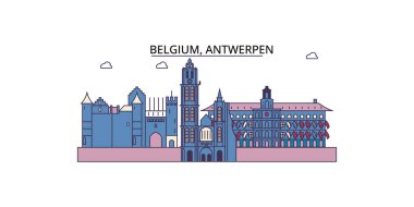 Belçika, Antwerpen seyahat simgeleri, vektör şehir illüstrasyonu