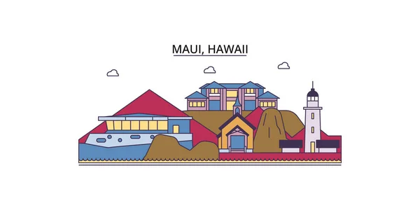 Vereinigte Staaten Maui Reisesehenswürdigkeiten Vektor Stadt Tourismus Illustration — Stockvektor