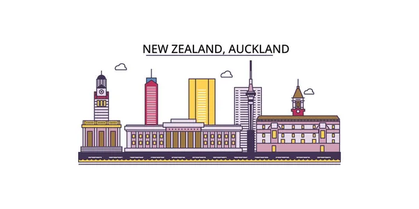 Nueva Zelanda Lugares Interés Turístico Auckland Vector Ciudad Turismo Ilustración — Vector de stock