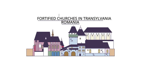 Roménia Transilvânia Viagens Marcos Vetor Cidade Turismo Ilustração — Vetor de Stock