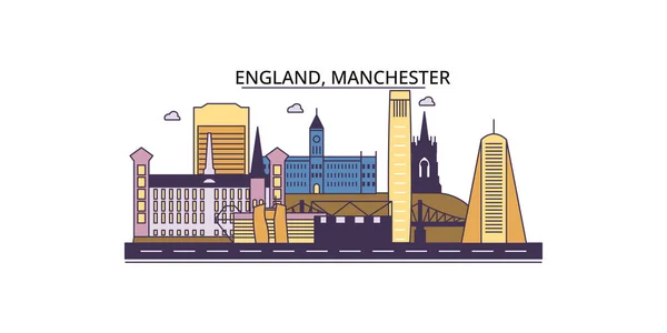 Reino Unido Manchester Monumentos Viaje Vector Ciudad Turismo Ilustración — Vector de stock