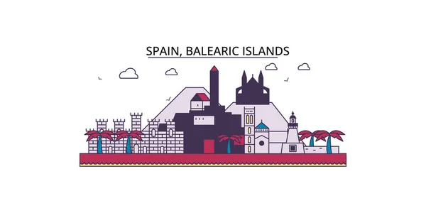 Espanha Balearis Islands Travel Landmarks Vector City Tourism Illustration — Vetor de Stock