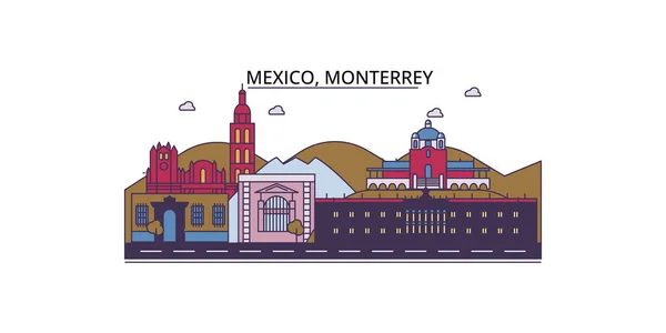 México Monterrey Monumentos Viaje Vector Ciudad Turismo Ilustración — Vector de stock