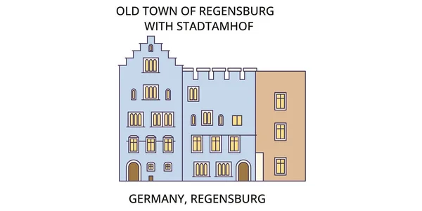 Allemagne Monuments Touristiques Ratisbonne Illustration Tourisme Urbain Vectoriel — Image vectorielle