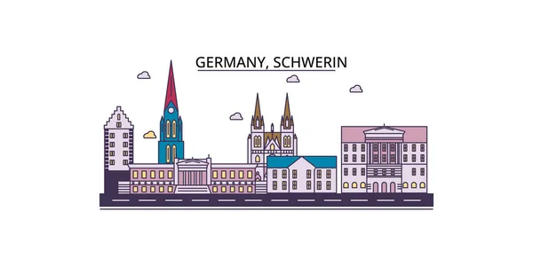 Tyskland Landmärken Schwerin Resor Vektor Stad Turism Illustration — Stock vektor