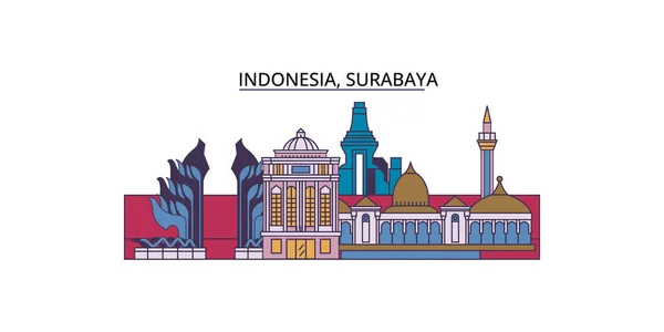 Indonesia Surabaya Monumentos Viaje Vector Ciudad Turismo Ilustración — Vector de stock