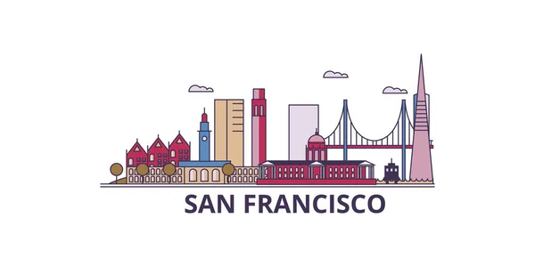 stock vector United States, San Francisco City travel landmarks, vector city tourism illustration