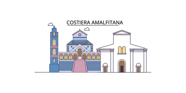 Ιταλία Amalfi Ακτοπλοϊκά Ταξίδια Ορόσημα Διανυσματική Πόλη Τουρισμού Εικονογράφηση — Διανυσματικό Αρχείο