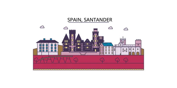 Espanha Santander Viagens Marcos Vetor Cidade Turismo Ilustração — Vetor de Stock