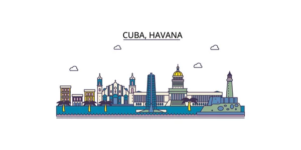 Cuba Habana Monumentos Viaje Vector Ciudad Turismo Ilustración — Vector de stock