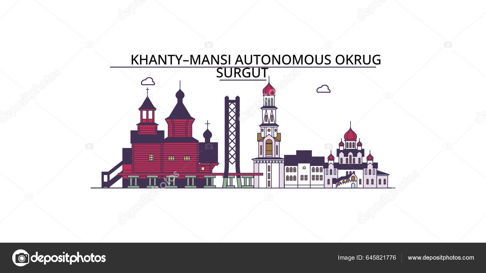 Russia Surgut Travel Landmarks Vector City Tourism Illustration.
