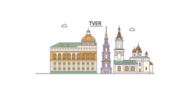 Rusya, Tver seyahat simgeleri, vektör şehir turizmi illüstrasyonu