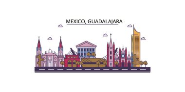 Meksika, Guadalajara seyahat yerleri, vektör şehir illüstrasyonu