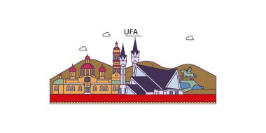 Rusya, Ufa şehir simgeleri, vektör şehir turizmi illüstrasyonu