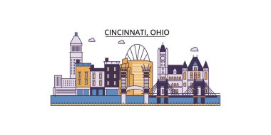 ABD, Cincinnati seyahat simgeleri, vektör şehir illüstrasyonu