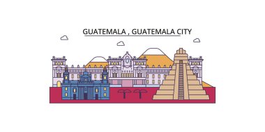 Guatemala, Guatemala Şehri şehir simgeleri, vektör şehir turizmi illüstrasyonu