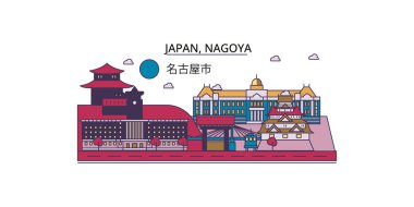 Japonya, Nagoya şehir simgeleri, vektör şehir illüstrasyonu