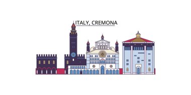 İtalya, Cremona şehir simgeleri, vektör şehir turizmi illüstrasyonu