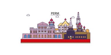 Rusya, Perm seyahat yerleri, vektör şehir turizmi illüstrasyonu