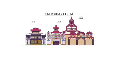 Rusya, Elista şehir simgeleri, vektör şehir turizmi illüstrasyonu