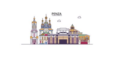 Rusya, Penza şehir simgeleri, vektör şehir turizmi illüstrasyonu