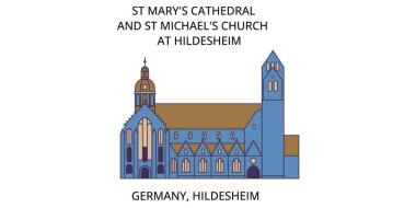 Almanya, Hildesheim şehir simgeleri, vektör şehir illüstrasyonu