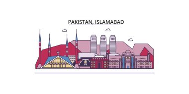 Pakistan, İslamabad seyahat simgeleri, vektör şehir turizmi illüstrasyonu