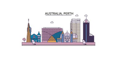 Avustralya, Perth seyahat simgeleri, vektör şehir turizmi illüstrasyonu