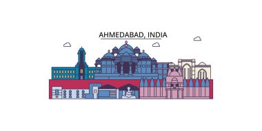 Hindistan, Ahmedabad seyahat simgeleri, vektör şehir illüstrasyonu