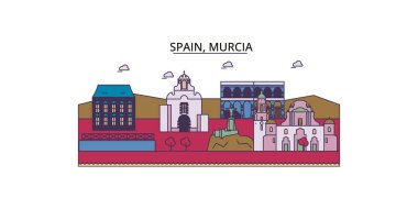 İspanya, Murcia şehir simgeleri, vektör şehir turizm illüstrasyonu