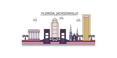 ABD, Jacksonville seyahat simgeleri, vektör şehir turizmi illüstrasyonu