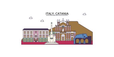 İtalya, Catania şehir simgeleri, vektör şehir turizmi illüstrasyonu