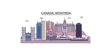 Kanada, Montreal seyahat simgeleri, vektör şehir turizmi illüstrasyonu