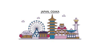 Japonya, Osaka şehir simgeleri, vektör şehir illüstrasyonu