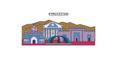 Kırgızistan şehir simgeleri, vektör şehir turizm illüstrasyonu