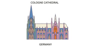 Almanya, Köln Katedrali seyahat simgeleri, vektör şehir illüstrasyonu
