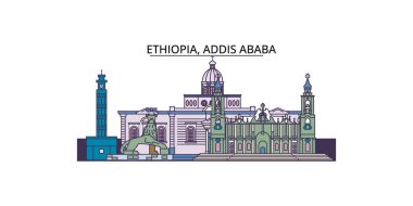 Etiyopya, Addis Ababa seyahat yerleri, vektör şehir illüstrasyonu