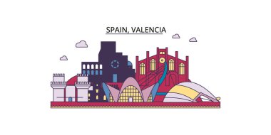 İspanya, Valencia şehir simgeleri, vektör şehir turizmi illüstrasyonu
