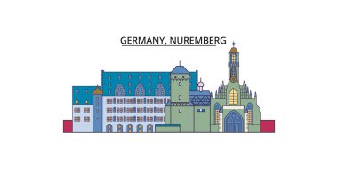 Almanya, Nuremberg seyahat simgeleri, vektör şehir turizmi illüstrasyonu